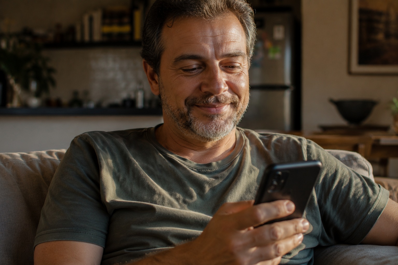 Homem conferindo o resultado no celular